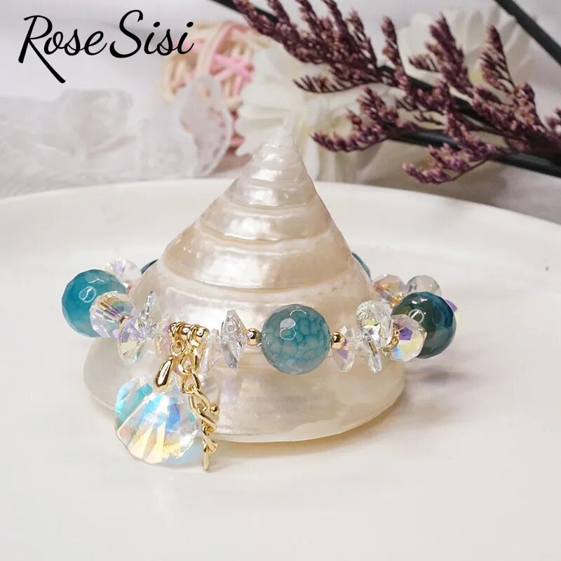 Rose sisi Korean Style New Crystal Bracelets for women Irregular Pendant Pearl Bracelet Charm Jewelry for women gift for girl