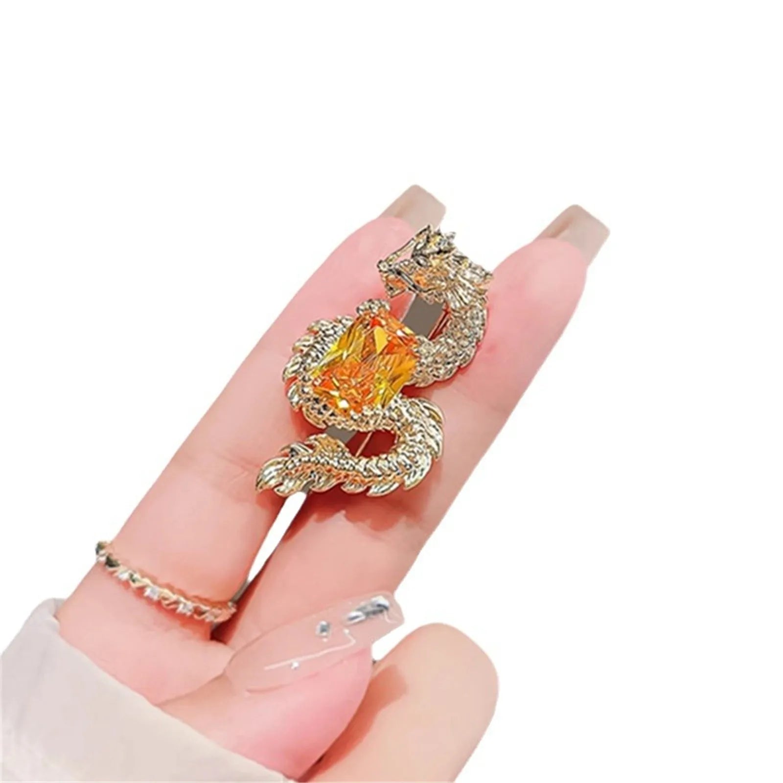 Chinese Dragon Brooch Unisex Temperament Natural Citrine Pin Party Wedding Accessories Zodiac Jewelry Gifts New Year Of Dragon