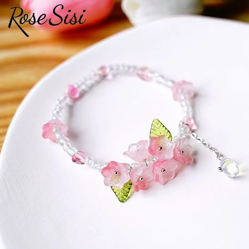 Rose sisi Chinese style ancient style fresh flower tassel beaded bracelect for women multicolor butterfly handmade bracelects