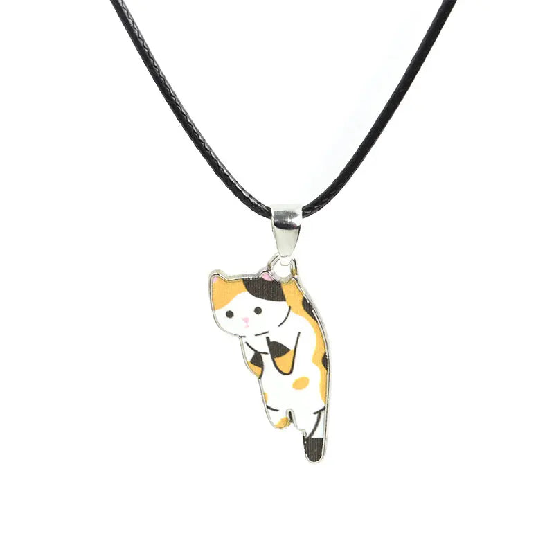 Trendy Cute Cat Kitten Enamel Necklace Kawaii Pet Pendant Necklaces Cartoon Sweet Girls Neck Jewelry Handmade Accessories Gift