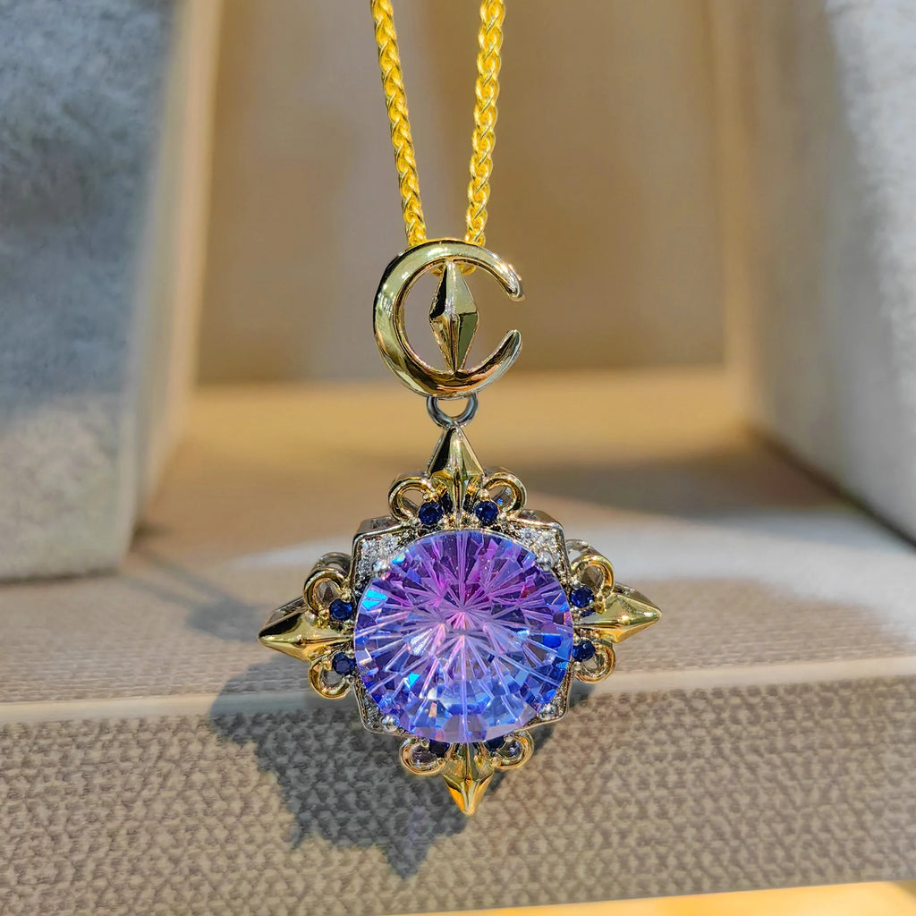 Luxury Cutting Pendant with Advanced Back Set with Colorful Zircon High Carbon Diamond Necklace for Women