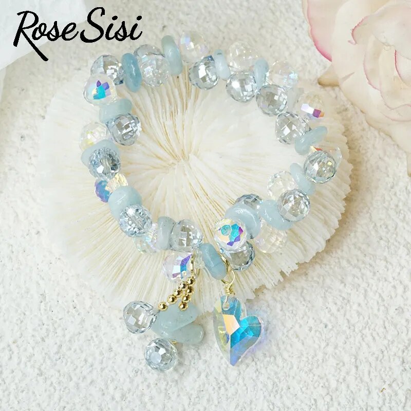 Rose sisi European and American style summer flash double row crystal bracelet for women fantasy love hand student bracelets