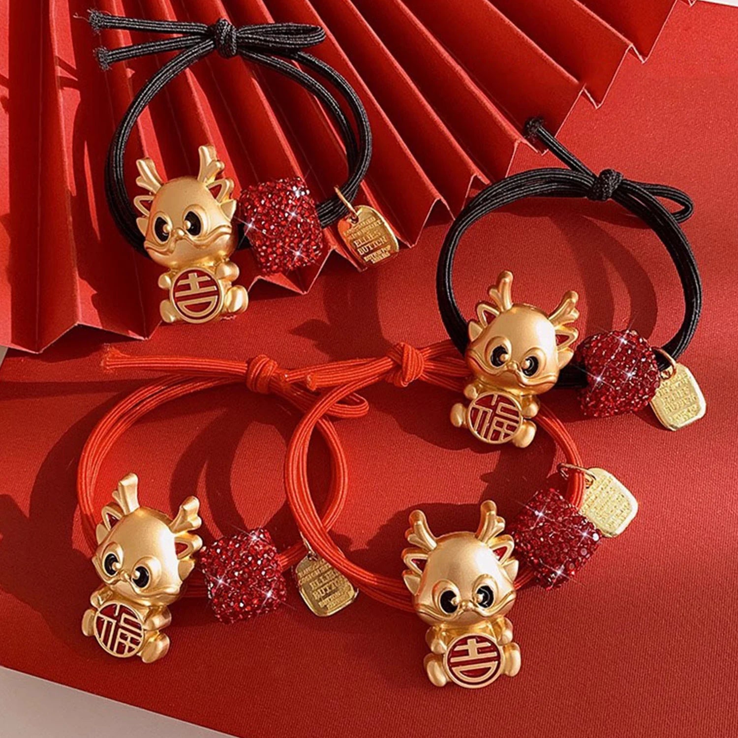 New Fashion Chinese Zodiac Dragon New Year Hair Tie Red Elastic Hair Bands Women Hair Rope Girls Hair Accessories Girls Headwear