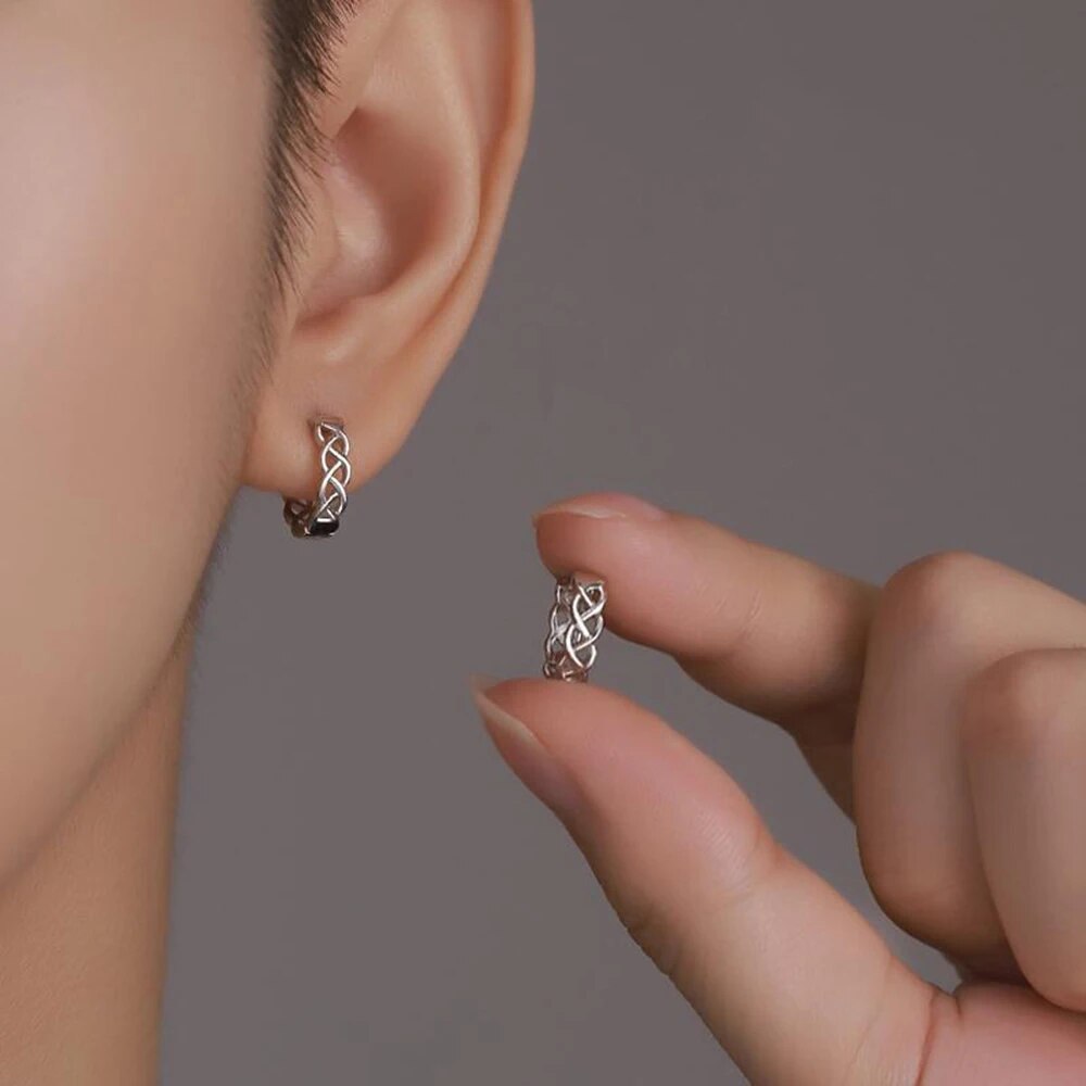 Korean Fashion Silver Plated Celtic Knot Earrings for Men Teens Punk Small Hoop Male Earring Trend 2023 Jewelry and Accessories