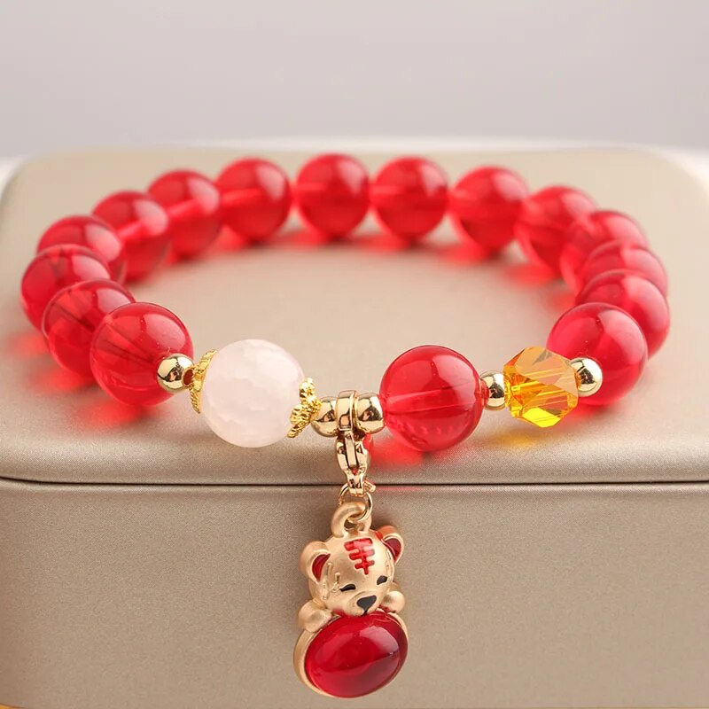 Rose sisi Zodiac Year Red Agate Female Bracelet Transit Tiger Strawberry Crystal Pearl Girl jewelry for women jewelry gift
