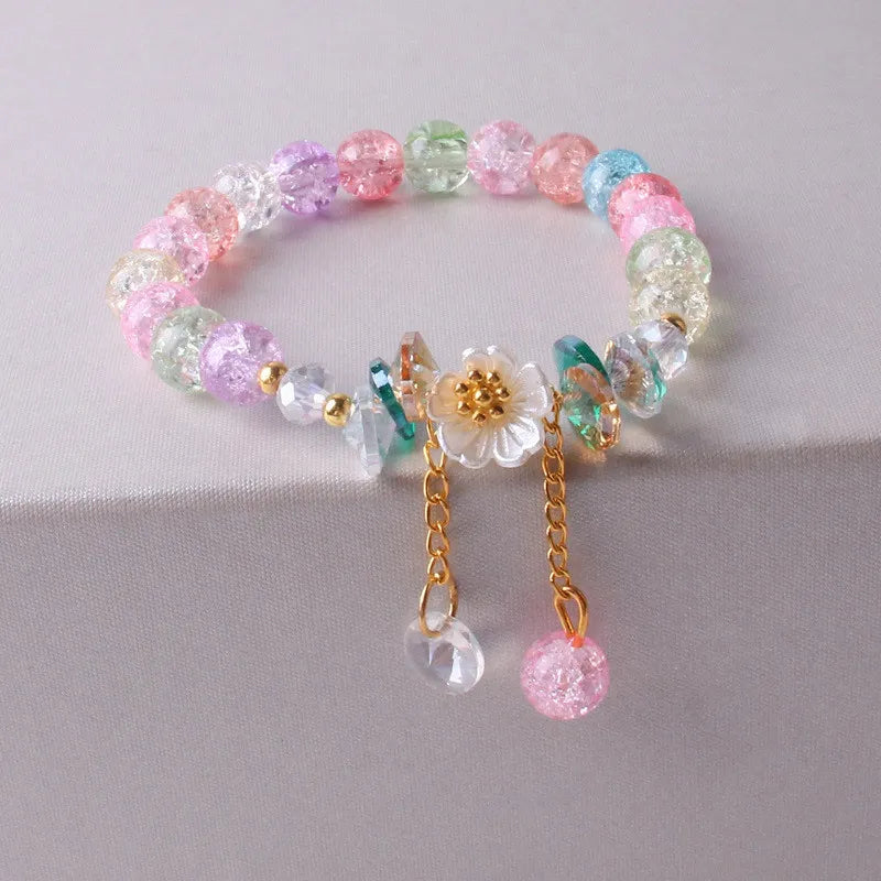 Sweet Vintage Pearl Lily Tulip Flower Bracelet for Women Fashion Korean Cute Tassel Peach Pendant Bracelets Aesthetic Jewelry