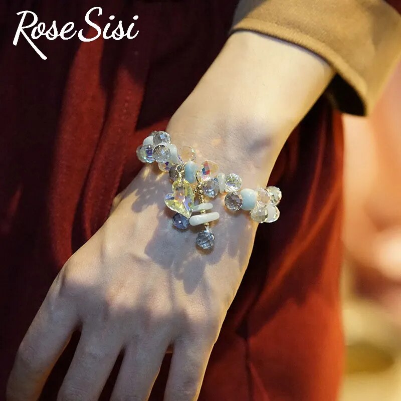 Rose sisi European and American style summer flash double row crystal bracelet for women fantasy love hand student bracelets