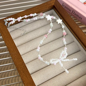Korean Fashion Vintage Cute Crystal Star Bowknot Pearl Beaded Bracelet For Women Sweet Aesthetic Charm Y2K Jewelry Accessories