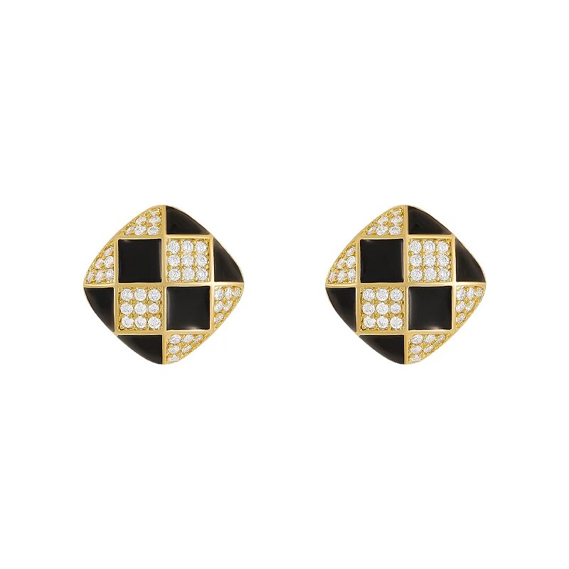 2023 New Design Sense Geometric Square Checkerboard Shape Earrings Korean Fashion Jewelry For Women's Party Delicate Accessories