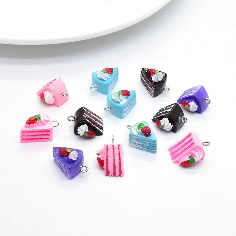 10pcs Mini 3D Cream Cup Cake Resin Charms Kawaii Multilayer Strawberry Cakes Pendant For Earring Keychain Diy Jewelry Make