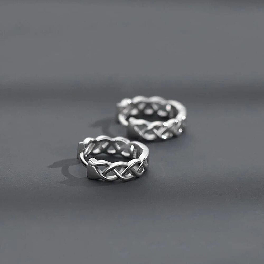 Korean Fashion Silver Plated Celtic Knot Earrings for Men Teens Punk Small Hoop Male Earring Trend 2023 Jewelry and Accessories