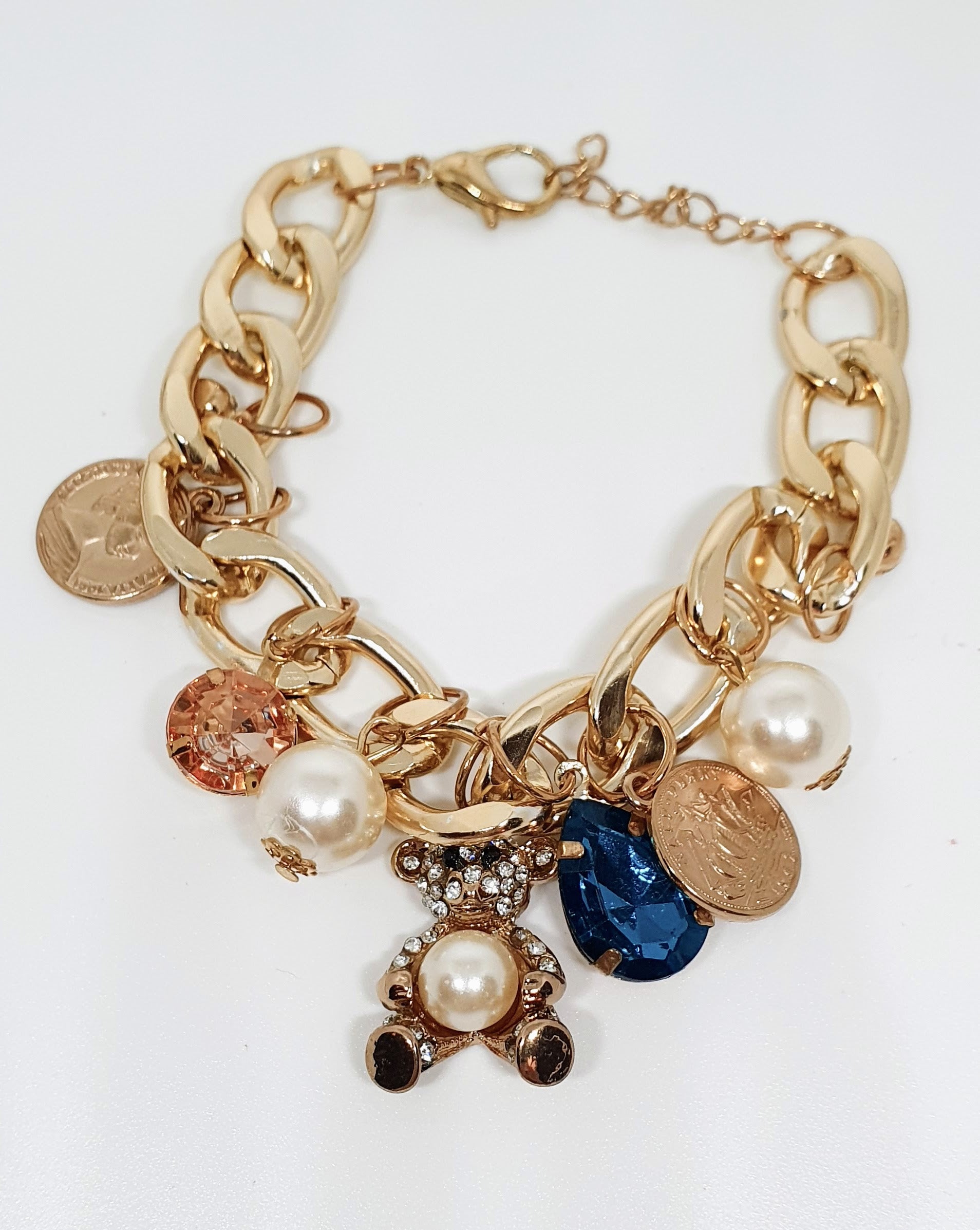 Set of Charm Bracelet with Teddy Bear design & Macaron Bag Charm and Key Chain
