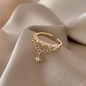 2022 Fashion Korean Hexagram Star Pendant Open Ring for Women Zircon Opening Rings Wedding Party Girl's Unusual Rings Jewelry