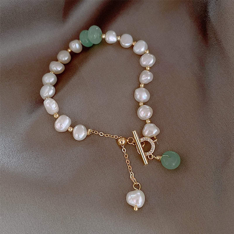 Korean hot selling fashion jewelry simple natural freshwater pearl bracelet elegant women's stretch adjustable stone bracelet
