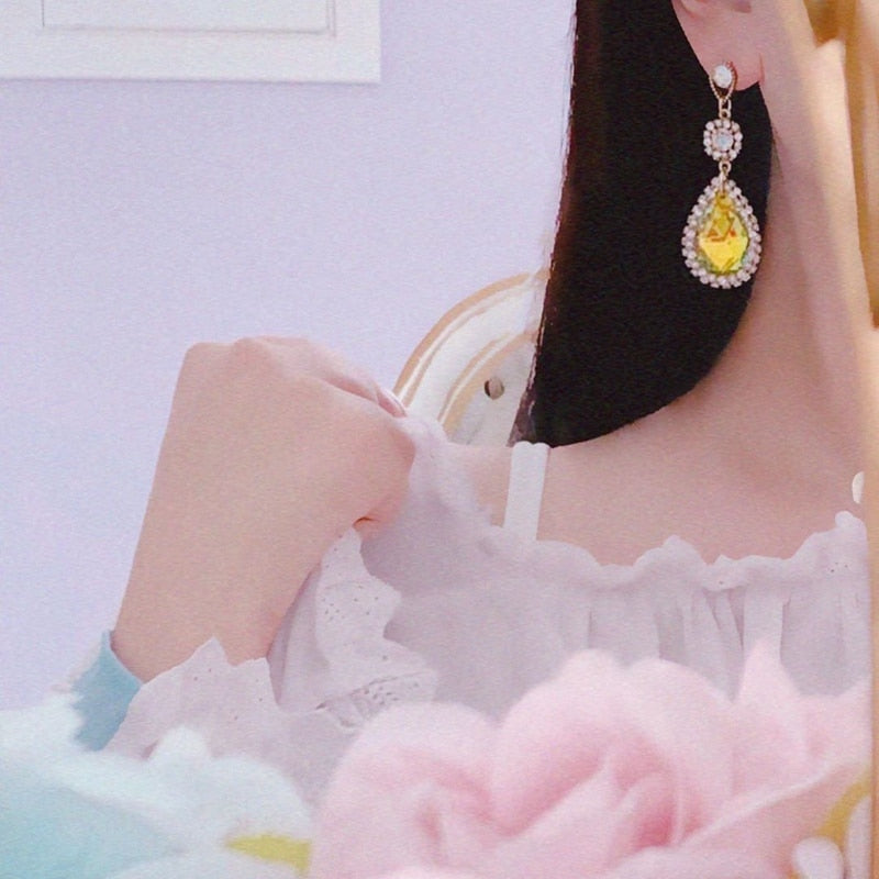 Korean Elegant Luxury Waterdrop Crystal Temperament Dangle Earrings For Women Fashion Pearl Party Boucle D'oreilles