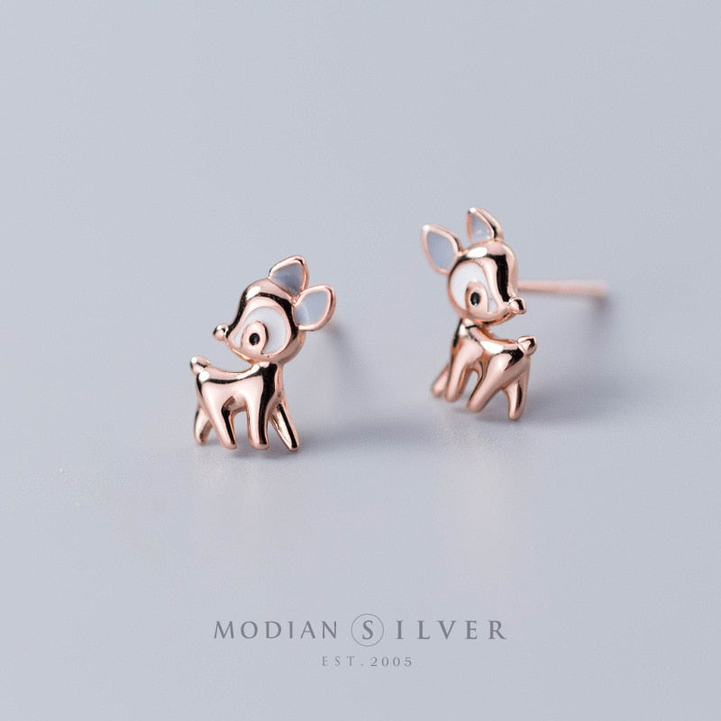 Modian 100% 925 Sterling Silver Cute Deer Stud Earrings for Women Fresh Enamel Gifts Gifts Luxury Statement Fine Silver Jewelry