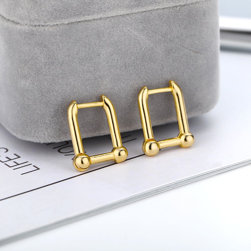 New Korean Fashion Pin Earrings For Women Stainless Steel Trendy Rectangle Hoop Earrings Friends  Jewellery Friends Gift