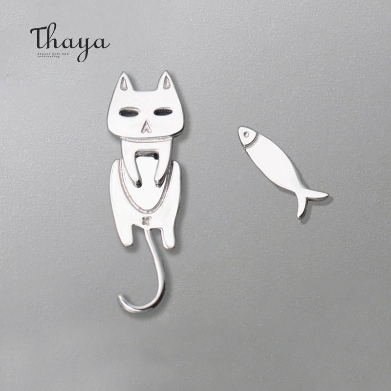 Thaya Cute Cat Fish Trendy Earrings Female S925 Sterling Silver Animal Ear Hook Stud For Women Lovely Party Gifts