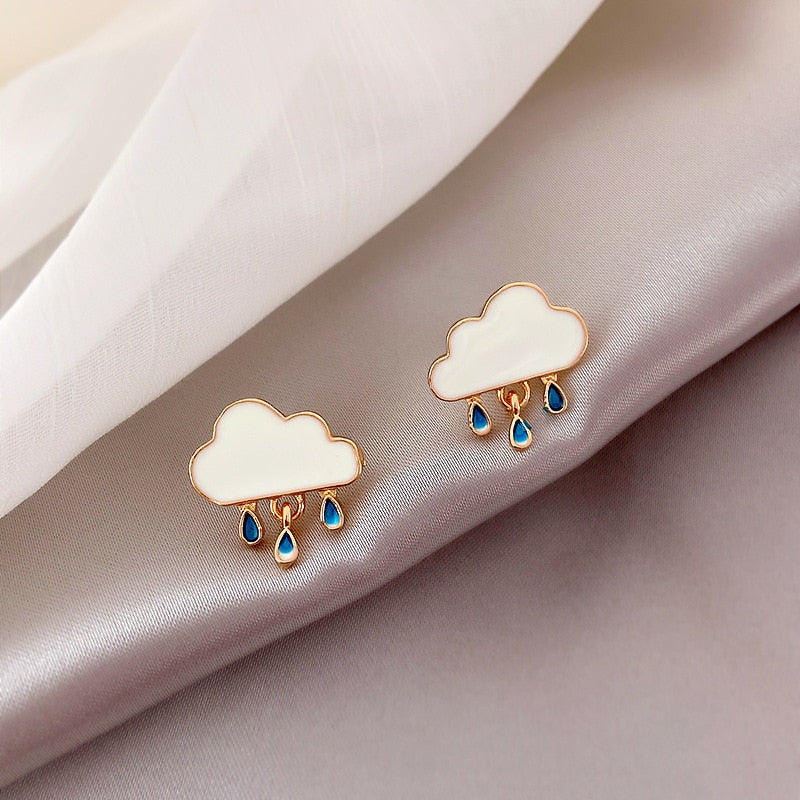 Origin Summer Cute White Cloud Water Drop Stud earrings for Girls Korean Fashion Wedding Party Gifts Jewellery Accessories