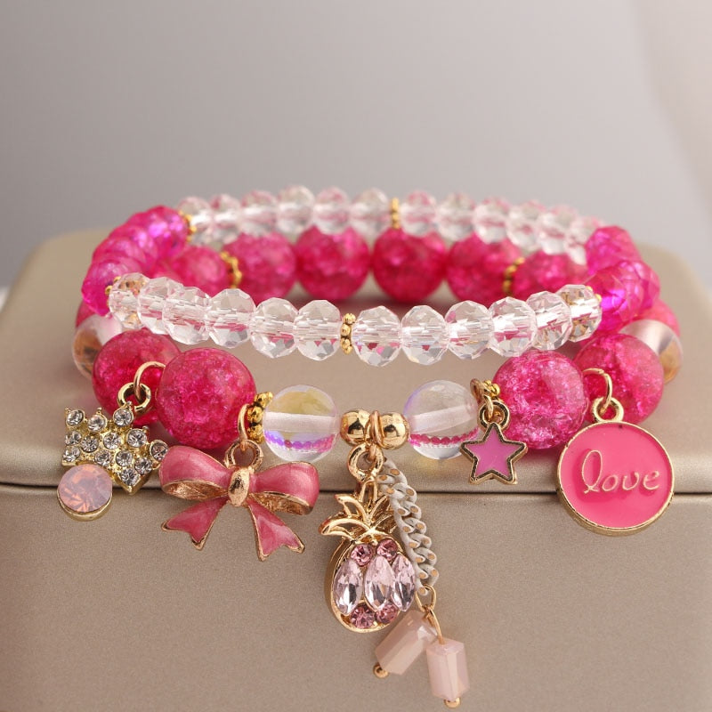 Korean style travel vacation fresh personalized elastic women's bracelet burst beads bracelet for women love pendant Jewelry