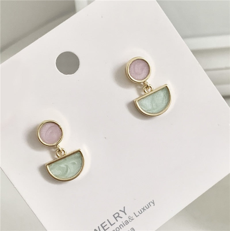 Fashion Temperament geometric small stud earrings contracted contrast color earrings minimalist style girl earrings for women