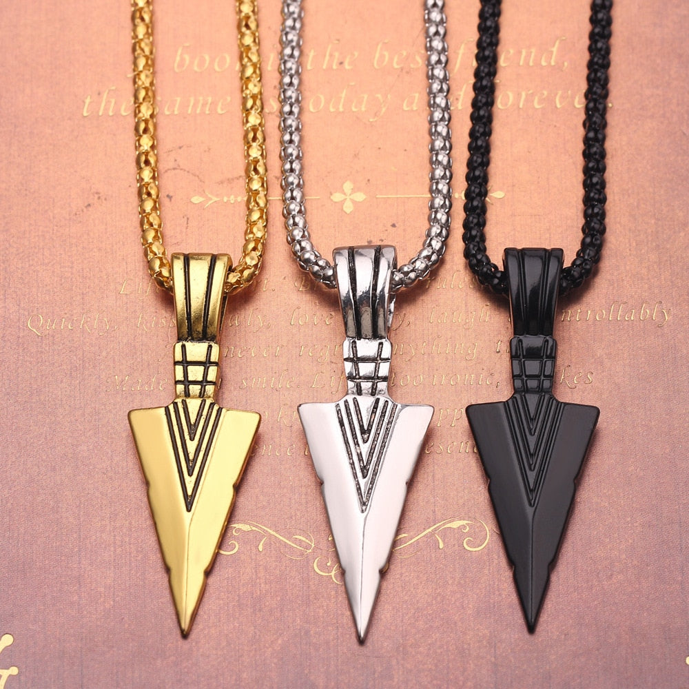 Men&#39;s  Design Metal Black Long Necklace  Arrow Pendant Jewelry Chain Hip Hop Punk Rock Necklace Jewelry Gift For Couple