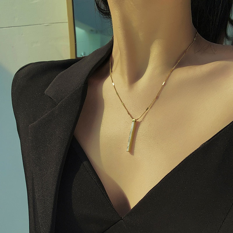 2020 South Korea New Exquisite Shell Titanium Steel Necklace Simple Fashionable Clavicle Chain Women&#39;s Jewelry