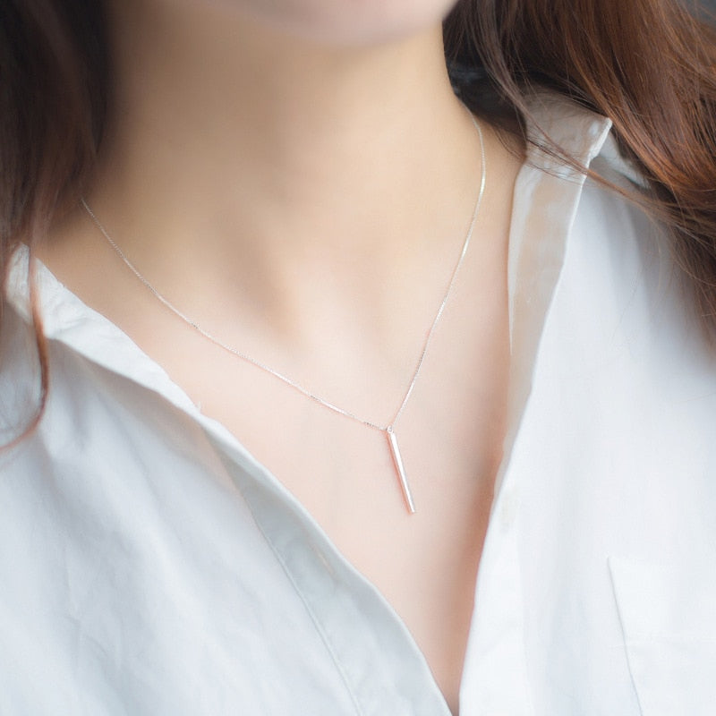 Modian Minimalist Sterling Silver 925 Geometric Long Stick Pendant Necklace for Women Gift Box Chain Korea Style Fine Jewelry