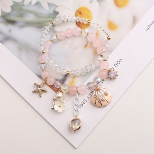Korean small fresh crystal beaded bracelet for women double layer bracelet sweet girl heart star moon bracelet female