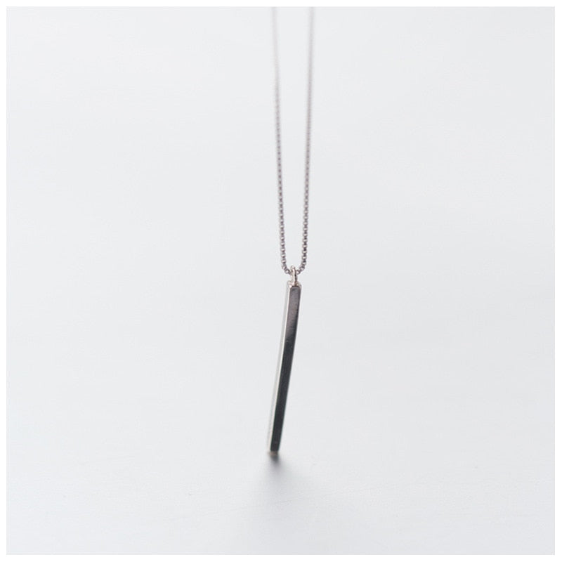 Modian Minimalist Sterling Silver 925 Geometric Long Stick Pendant Necklace for Women Gift Box Chain Korea Style Fine Jewelry