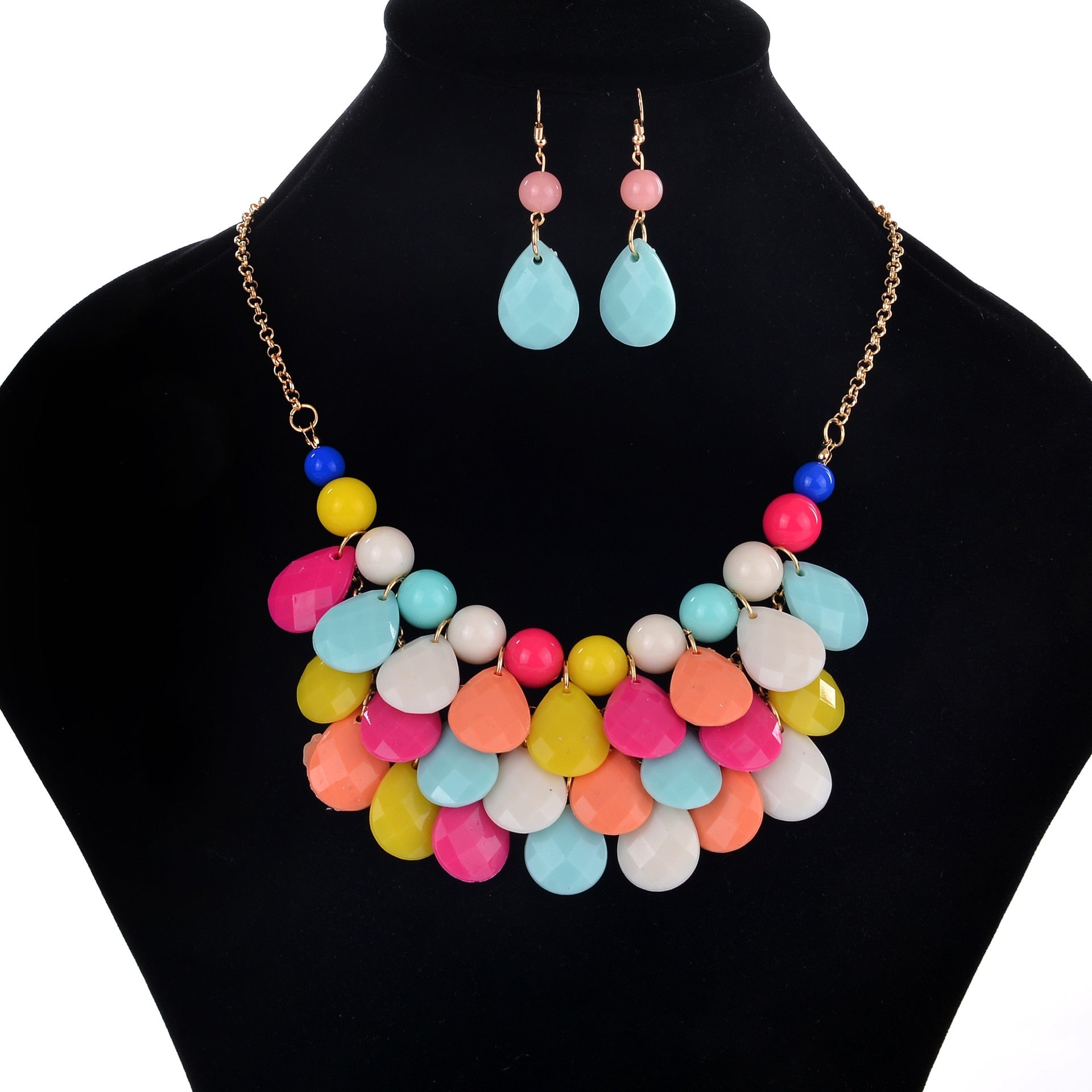 Korean Beach Water Drops Jewelry Sets Necklace Earrings Jewellery Sets For Women Earings Necklace Banquet Dinner Party Jewelry