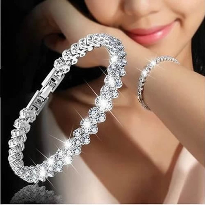 Women Silver Color Lucky Bracelet for Female Blue Crystal Heart Charm Bracelet Women Bridal Wedding Engagement Fine Jewelry Gift
