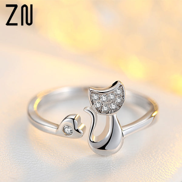 Anello Gatto Infinito In Argento Sterling 925 | Simbolo Dell'Amore Eterno Con Zirconia A Cuore | Gioiello Per Amanti Degli Animali | Regalo Donna