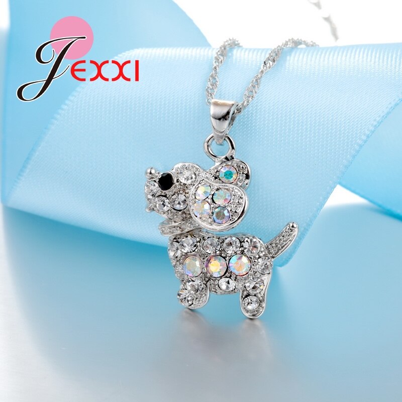 New Arrival Pretty Dog Women Girls 925 Sterling Silver  Jewelry Set Earrings Pendant Necklace With Full Shiny CZ Jewelry