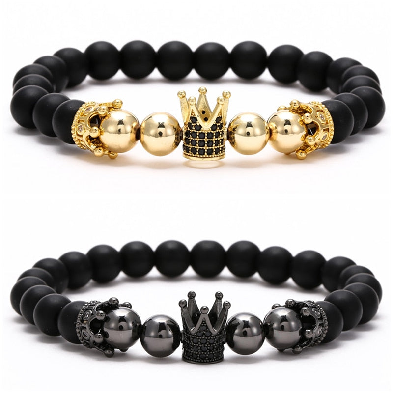 2022 Fashion Micro CZ King crown charm bracelet handmade stretch men&#39;s 8mm Copper beads women bracelet bangle jewelry