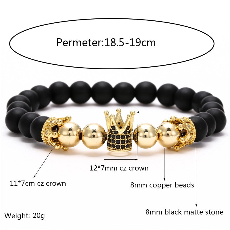 2022 Fashion Micro CZ King crown charm bracelet handmade stretch men&#39;s 8mm Copper beads women bracelet bangle jewelry