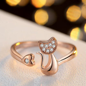ZN Charm Crystal Top Quality Cubic Zirconia Crystal Inlaid Cute Animal Cat Ring for Women/Girls
