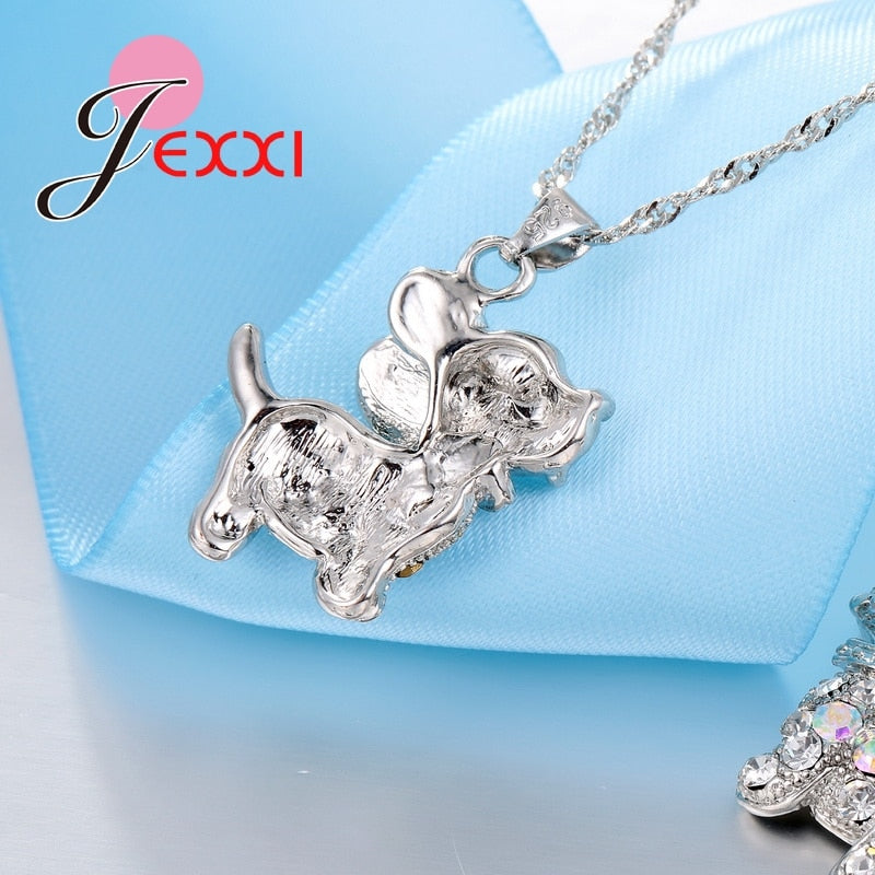New Arrival Pretty Dog Women Girls 925 Sterling Silver  Jewelry Set Earrings Pendant Necklace With Full Shiny CZ Jewelry