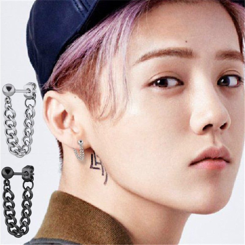 KPOP DNA Korean V Drop earrings 2018 brincos earing fashion earring stainless steel male earrings for men black punk jewellery