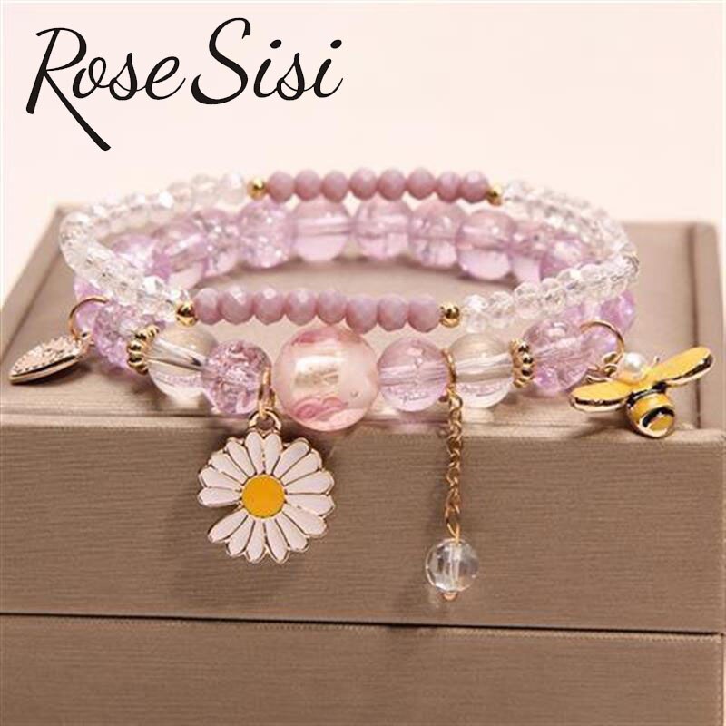 Rose sisi Korean pop style fresh and sweet beach style wrist bracelets for Girl female bracelet set jewelry for women girl
