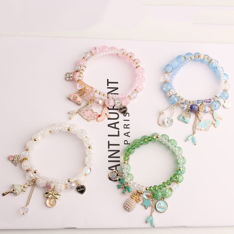 Rose sisi Korean style fashion fresh crystal bracelet for women elastic bead bracelet girl pendant girl jewelry for women gift