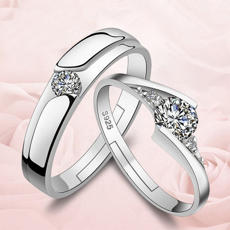 Silver Plated Zircon Ring Exquisite Jewelry Korean Couple Wedding Rings For Women Men Resizable Hug-lover-design Ring Jewellery