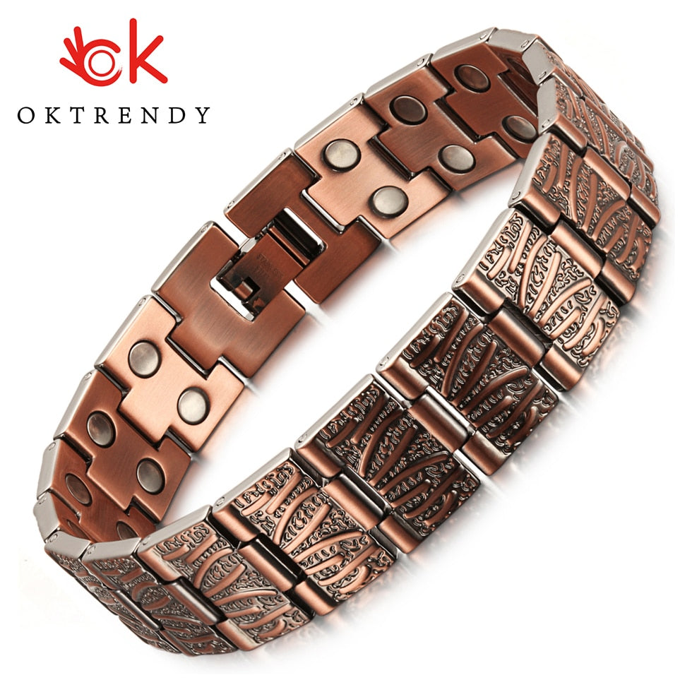 Oktrendy Red Copper Magnetic Bracelet for Men Women Double Row Magnet Healthy Energy Bracelets &amp; Bangles Luxury Mens Jewellery