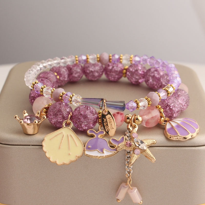 Korean style travel vacation fresh personalized elastic women's bracelet burst beads bracelet for women love pendant Jewelry