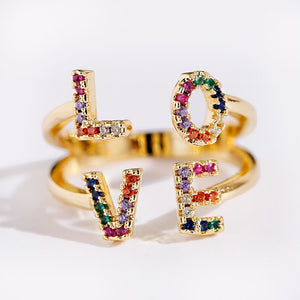 Luxury Love Shape Rings Letter Geometric Copper Rings For Women Gold Color CZ Ring Fashion Jewelry 2020