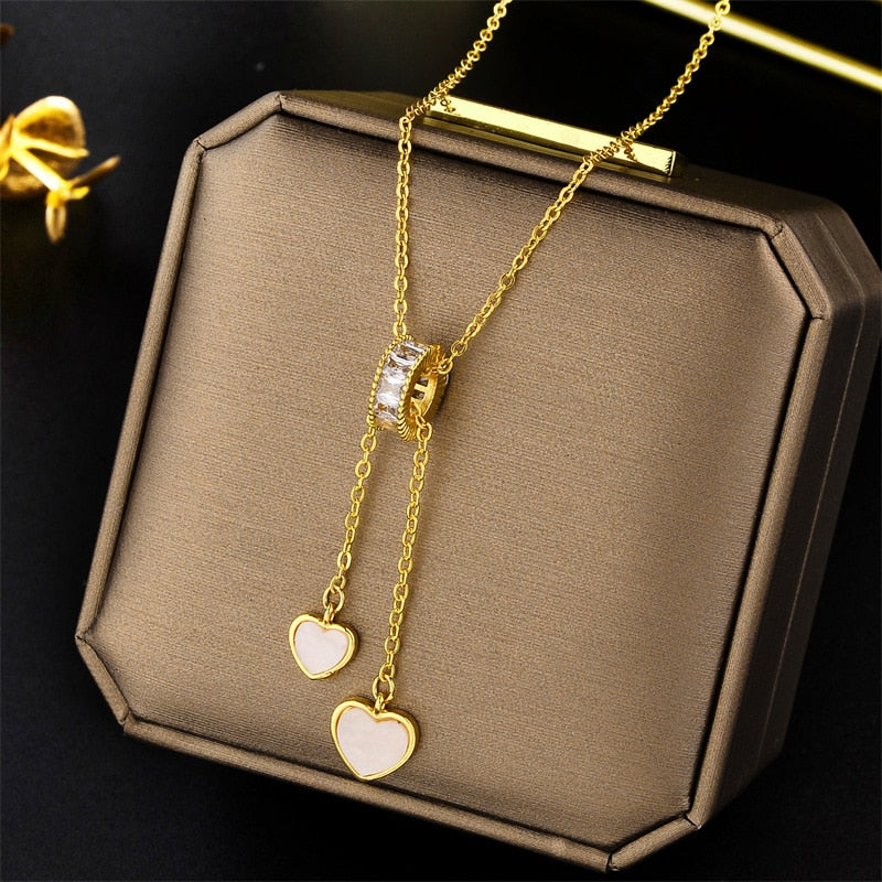 New Design Sense Luxury Zircon Crystal Stainless Steel Necklaces For Women Korean Fashion Sweet Sexy Ladies Neck Chain Jewelry
