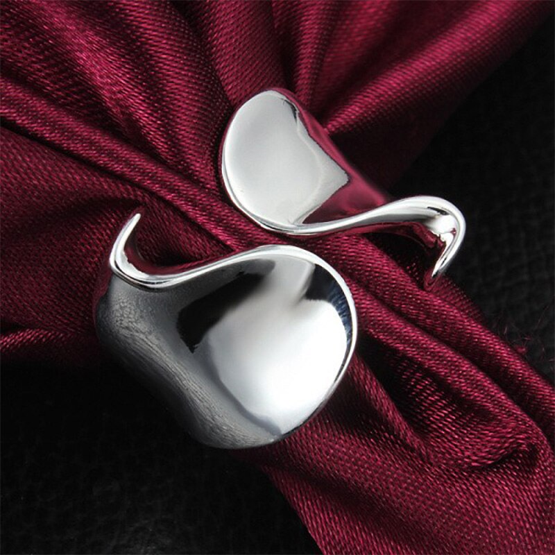925 Stamp Silver Color women's wide ring korean Surf Wave Ring  Party Wedding Jewelry Accessories Prata