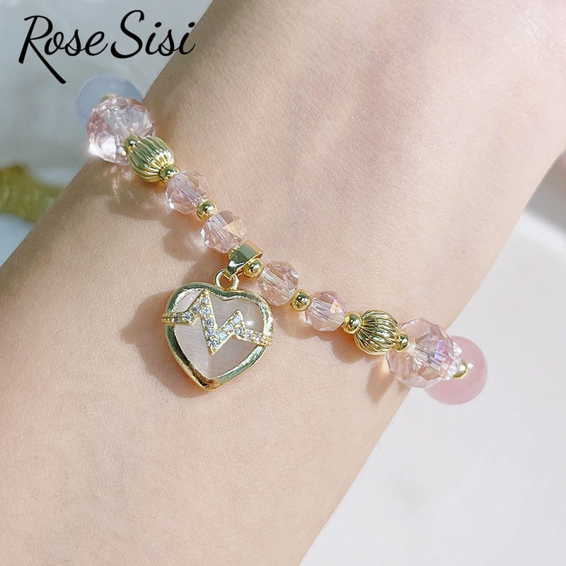Rose sisi Korean version fresh apple bead bracelets female fresh romantic natural stone bracelet for woman shell Ruyi lock gift