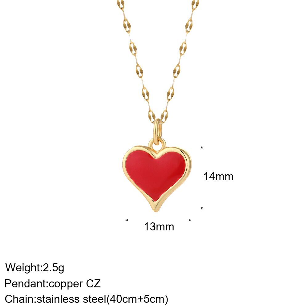 Luxury Heart Gold Color Pendant Necklace for Women Romantic Woman's Chain Stainless Steel Choker Trendy Enamel Jewelry Gift