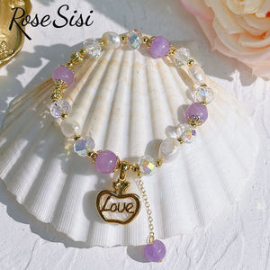 Rose sisi Korean version fresh apple bead bracelets female fresh romantic natural stone bracelet for woman shell Ruyi lock gift